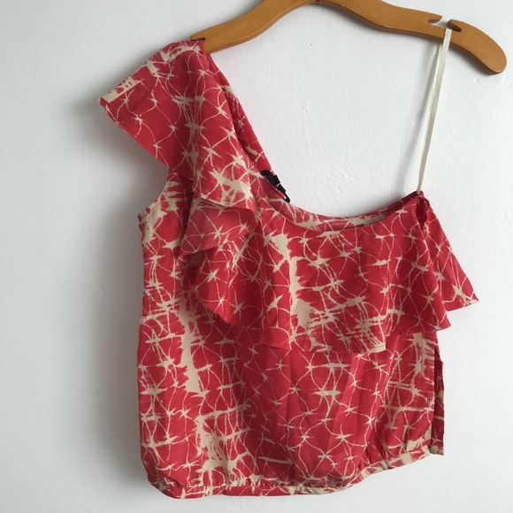 Gryphon Silk One Shoulder Ruffle Red Crop Blouse Womens XS - Picture 9 of 10